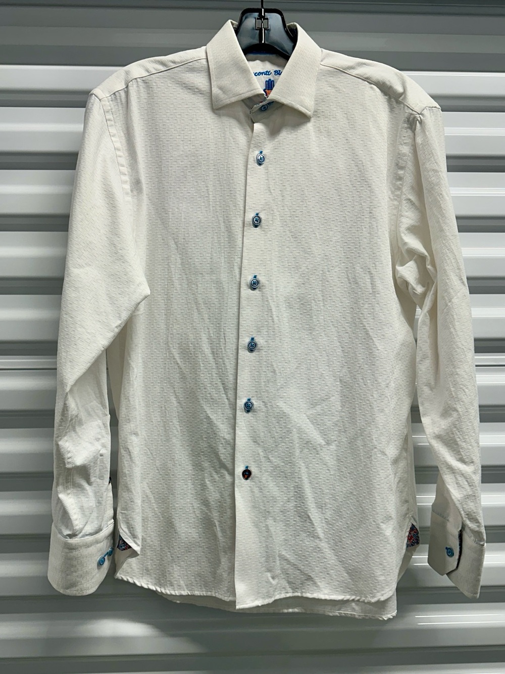 Visconti Black White Textured Shirt with turquoise details size small